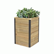 HORTALIA Jardinière en bois avec réserve d’eau Nidum 40 x 40 x 60 cm – Intérieur et extérieur - marron Bois massif N446AL