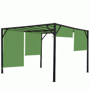Mendler Pergola Baia, pavillon de jardin abri de terrasse, solide armature en acier 6cm + toit coulissant vert ~ 3x4m - vert métal 75858+75852