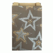 Pochettes cadeaux kraft vergé chocolat avec étoiles argent 12x4,5x20cm - par 50