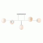 ROSSINI ILLUMINAZIONE Plafonnier Hoko 5 Lumières Avec Diffuseurs En Verre Blanc Laiteux Et Structure En Métal Blanc Mat - Douille E14 Ip20 - Groupe