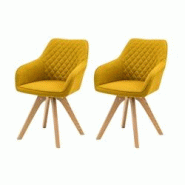 SalesFever Ensemble de 2 chaises rembourrées avec accoudoirs|Housse textile|Cadre chêne massif|Matelassage losanges dans la zone arrière|jaune curr SalesFever Ensemble de 2 chaises rembourrées avec accoudoirs|Housse textile|Cadre chêne massif|Matelassage losanges dans la zone arrière|jaune curr