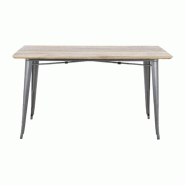 Table à manger rectangulaire d'intérieur (L)1450 x (P)880 mm, plateau à lattes en bois, piètement gris acier, à assembler