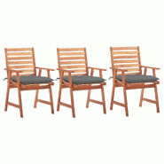 VidaXL Chaises à Manger D Extérieur Lot De 3 Et Coussins Acacia Massif - gris 3064363