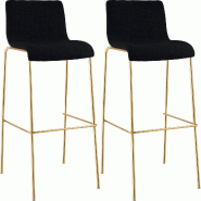 CLP Lot de 2 Tabourets de bar Hover en tissu piètement quatre pieds doré Tissu HBT: 100x43x48 cm Noir - noir textile 328336