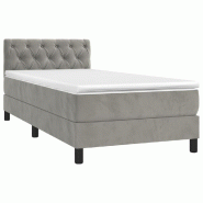 Décoshop26 - Cadre de lit LED avec sommier tête de lit matelas 80x200cm tissu velours gris clair TDL0208501 - gris 3001543582722