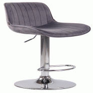 Décoshop26 - Tabouret de bar chaise haute x1 en velours gris foncé coutures verticales support en métal chromé 10_0005106 - gris 3000252464718