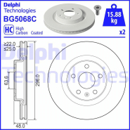 Disque de frein ventilé Delphi BG5068C - boîte de 2 disques - assemblage avant Disque de frein ventilé Delphi BG5068C - boîte de 2 disques - assemblage avant