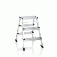 Échelle double face pliante aux 4 roulettes SOLID IV aluminium 3 niveaux hjh OFFICE - argenté aluminium 830009 Échelle double face pliante aux 4 roulettes SOLID IV aluminium 3 niveaux hjh OFFICE - argenté aluminium 830009