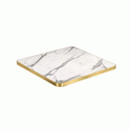 Emh Plateau de table professionnel 70x70 cm – bois mélaminé décor marbre avec chant doré – usage chr intérieur - blanc PBMEL70X70MARBBLDOR