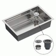 Gasfrit – Évier de cuisine avec siphon à encastrer pour plan de travail en acier inoxydable couleur gris, 1 cuve 70 x 44 x 21 cm - gris inox gfyl7