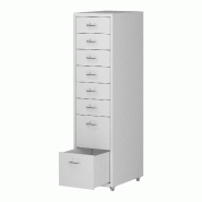 Helloshop26 - Caisson de bureau armoire meuble de rangement à roulettes avec 8 tiroirs 109 x 28 x 41 cm blanc - blanc acier 3000224515110