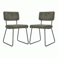 Kosmi Lot de 2 chaises Design MATYS en Velours côtelé vert - vert métal 3760301698180