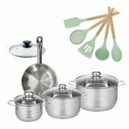 Lot Poêle 20cm et 3 Faitouts 16/20/24cm Fackelmann Etherna avec 6 ustensiles - 3176239920079