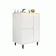 Merax meuble vasque 61 × 46.5 × 87 cm, meuble autoportant avec vasque céramique, LED avec capteur radar, 2 tiroirs, blanc - blanc multi-matériau N