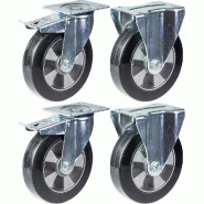 Roulette 152mm 6" frein en caoutchouc noir fixe capacité 1320kg, jeu de 4 Roulette 152mm 6" frein en caoutchouc noir fixe capacité 1320kg, jeu de 4