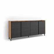 SKRAUT HOME Buffet salon et cuisine, 207x91x35 cm, 4 Portes, Design industriel, LED, Noir et chêne - noir Bois manufacturé 634_4