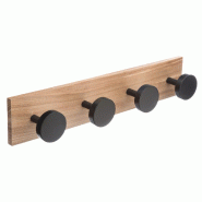 WellHome Exclusive S Portemanteau en bois avec 4 crochets noir 40x8x6,5 cm bois - CH2375