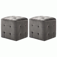 Décoshop26 - Lot de 2 poufs repose-pied tabouret capitonné 30 x 30 x 30 cm tissu velours gris DEC029935 - 3000257641152