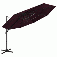 Helloshop26 - Parasol à 4 niveaux avec mât en aluminium 3 x 3 m bordeaux 02_0008789 - 3000470947765