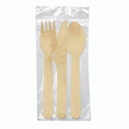 Kit 3/1 couverts fourchette + couteau + cuillère en bois 16cm - par 100