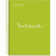 MIQUELRIUS Lot de 5 Cahier Emotions A4, 240p./120 feuilles 90 g/m², reliure intégrale, couverture carton vert lime, quadrillé 5x5 - 8422593460788