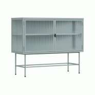 Oviala Business Buffet moderne 2 portes 110 cm en métal et verre vert sauge - vert acier 113959