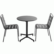 Oviala Business Ensemble table de jardin et 2 chaises en métal gris anthracite - gris acier 114695