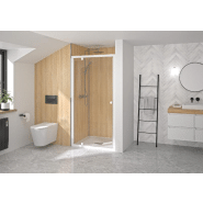Paroi douche porte pivotante supra p profilé blanc verre transparent 90cm - KINEDO - pa1522btn - 788002
