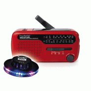 RADIO PORTABLE  MH-07-RED - Coloris rouge - Alimentation par dynamo et énergie solaire, Multi-gammes FM/MW/SW1/SW2, OVNI LED - 3666638039996