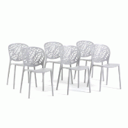 RATTATAN Lot de 6 chaises d'extérieur empilables en polypropylène avec fibre de verre dossier ajouré motif feuilles pour jardin bar restaurant Lici