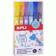 Apli Etui de 6 feutres double ligne : pointe ronde 5,5 mm, couleurs assorties - 8410782189312