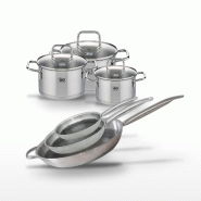 Batterie de cuisine avec 3 poêles 32/28/24 cm et 3 faitouts 16/14/12 cm en acier inoxydable sans PFAS Elo Collection Relief Solution Citrin - gris 31