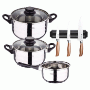 BERGNER - Batterie de cuisine 5 pièces 16/18/20cm compatible induction avec Set de 3 couteaux en acier inoxydable et support magnétique mural - mult