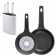 BERGNER - Jeu de poêles Ø20/24cm en Aluminium moulé Compatible Induction avec Jeu de 3 Couteaux en Acier Inoxydable avec Bloc - PK9563
