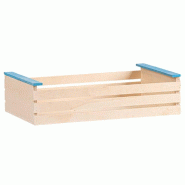 Cagette bois rectangle larges lattes nature/bleu 27x16x7cm