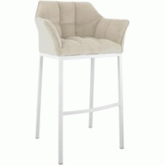 CLP Tabouret de bar Damaso Cord avec piètement à quatre pieds Crème/Blanc - beige métal 326339 CLP Tabouret de bar Damaso Cord avec piètement à quatre pieds Crème/Blanc - beige métal 326339