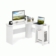 Helloshop26 - Bureau d'angle en forme de L 130 x 130 x 74 cm 2 étagères rangement modulable décoratif en bois blanc 20_0010845 - blanc Bois massif