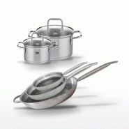 Lot de 3 Poêles 24/28/32cm et 2 Faitouts 12/16cm Elo Relief Solution - gris 3176239959789
