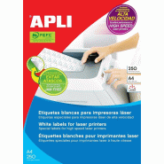 Apli 250 étiquettes blanches laser rapide, format 210 x 297 mm (250 feuilles A4 / cdt) - 8410782025306