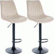 Décoshop26 - Lot de 2 tabourets de bar réglable en hauteur pivotant à 360° assise en velours crème couture verticale pied métal 10_0005910 - bei