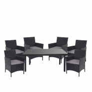 Décoshop26 - Salon de jardin en poly-rotin anthracite ensemble table et 6 fauteuils avec coussins gris foncé 04_0003054 - gris multi-matériau 30004