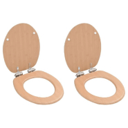 Lot de 2 siÈges wc abattant lunette cuvette siÈge de toilette salle de bains maison intÉrieur salle d\'eau mdf couvercle À fermeture en douceur bambou 02_0002962