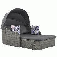 Merax salon de jardin, canapé 2 places avec coussins et tressage corde, extérieur, gris - gris multi-matériau HW24001AAA