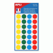 Apli Lot de 5 Etui de 140 pastilles adhésives col. Assortis, diam. 15 mm (5 feuilles / cdt) - 3270241006254