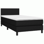 Décoshop26 - Cadre de lit LED avec sommier tête de lit matelas 80x200cm tissu noir TDL0209093 - noir 3001671247760