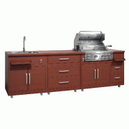 Oviala Business Oviala Cuisine extérieure acier 3 éléments avec barbecue en acier 96 x 284 x 66 cm brique - marron acier 115299