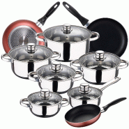 San Ignacio - Batterie de Cuisine Cassel 14/16/18/20/24cm en Acier Inoxydable avec Jeu de Poêles Paradise 16/20/24cm en Aluminium Pressé - multi-mat