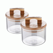 San Ignacio - Ensemble de bocaux 400 ml et 500 ml en verre borosilicate avec couvercles en bois d’acacia - beige Q4841