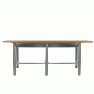 SimonRack Table de travail d’atelier, 2100x750 mm, 2 tiroirs, plateau MDF 35 mm, Charge 600 kg, Gris - BT-6 - gris métal 8425437126796