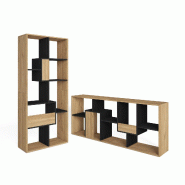 SKRAUT HOME Étagère Bibliothèque, 162x67x31cm, Salon, Bureau, Chêne et noir - beige Bois manufacturé 608_9